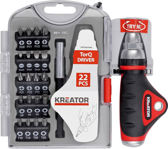 סט ביטים מקצועי כולל מברג רצ'ט - 22 חלקים KREATOR קרייטור KRT064460